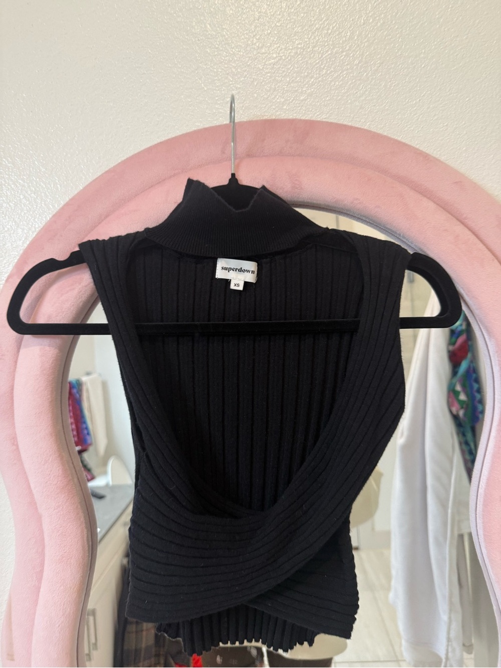 superdown Black Ribbed Sleeveless Cowl Turtleneck Top